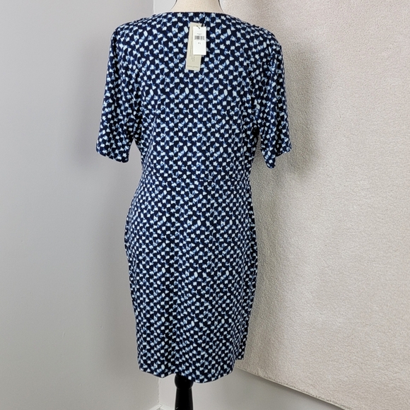 Banana Republic Blue And White Print Faux Wrap Knot Dress Sz L Petite NEW - Picture 3 of 11